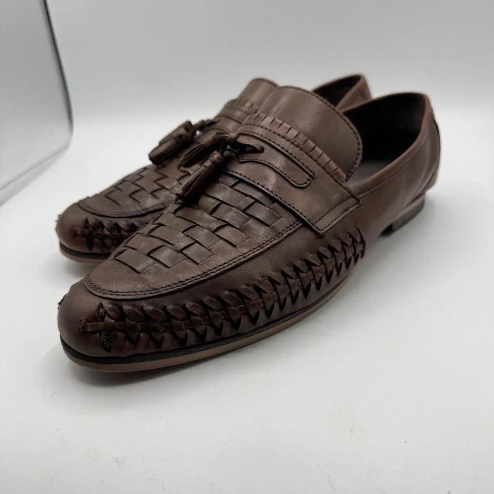 ASOS Brown Woven Leather Tassel Loafers Men's 9.5 D Slip On Huarache Shoes